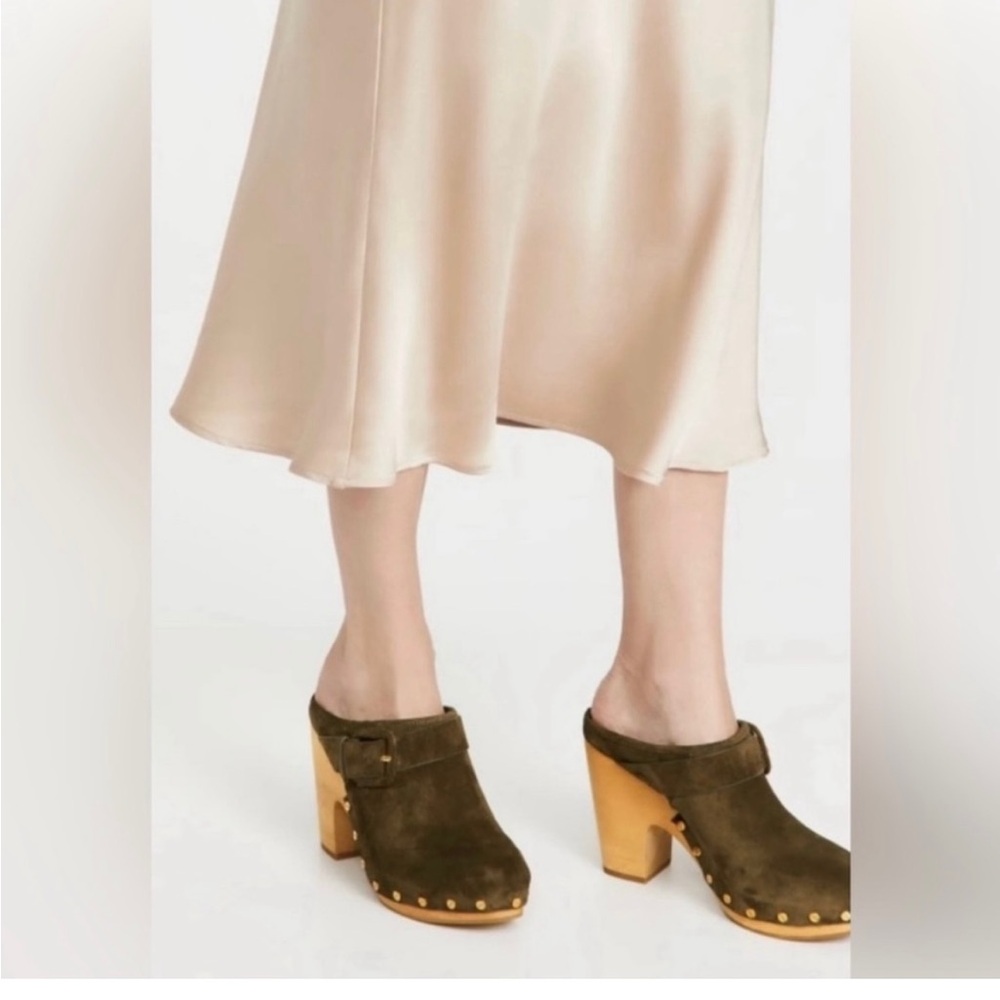 Veronica Beard Dacey green Suede Studded Clog Heels Women’s Size 8M